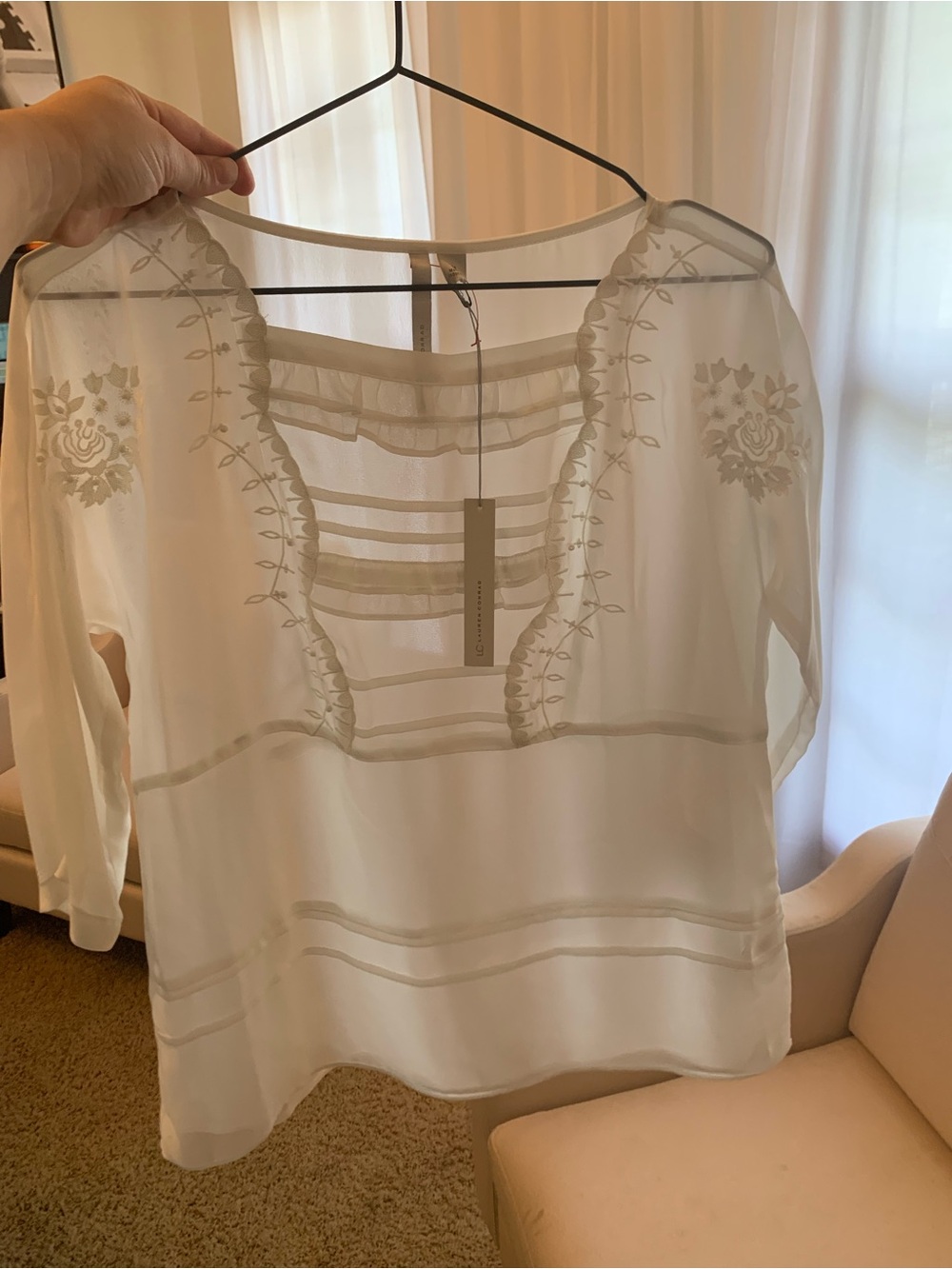 Sheer Embroidered White Women's Blouse Lauren Conrad  medium